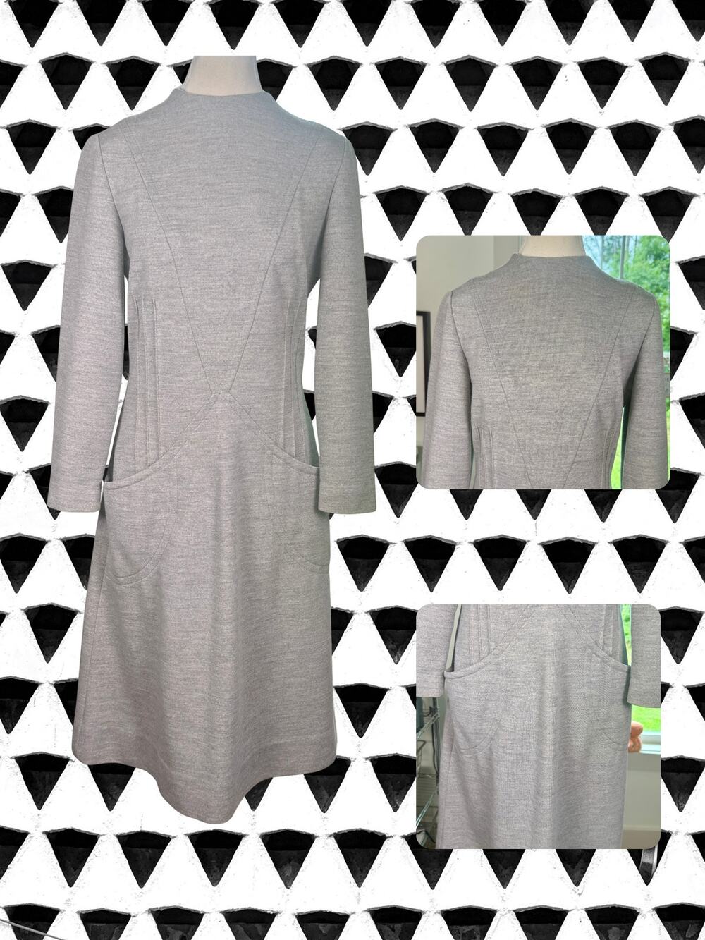 Vintage 1960s/1970s Leslie Fay Knits Gray Wool Mod A-Line Dress Size M